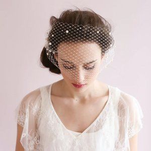 Twigs and Honey Birdcage Veil with Pearls